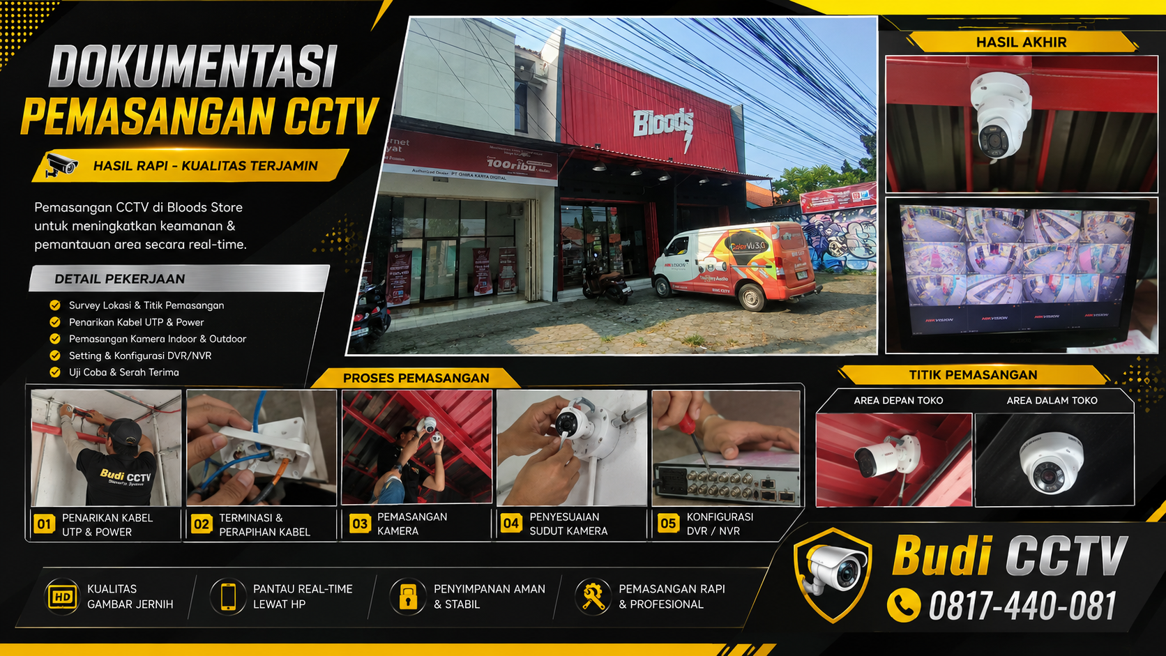 Instalasi CCTV Hikvision Smart Hybrid Light ColorVu di Toko Fashion Bloods Area Cirebon