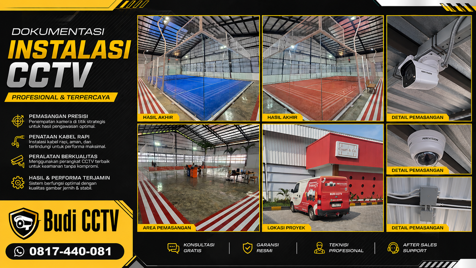Instalasi CCTV Hikvision Color Vu di Cirebon untuk Tempat Padel